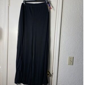 Cachet Black Sheer Mesh Overlay Wide Leg Pants Flowy Formal Trousers Made in USA